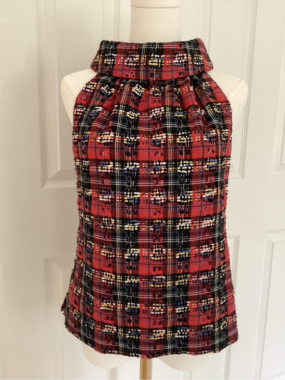Sail to Sable Red Plaid Sleeveless Mock Neck Camisole